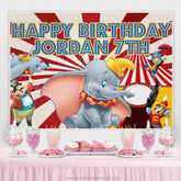 Lofaris Red And White Stripes Happy Elephant Birthday Backdrop